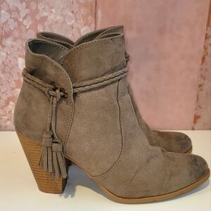 Qupid  Ankle Booties with tassles and wooden block heel
